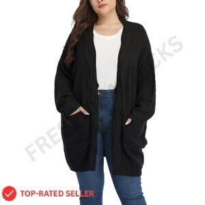Oversized Long Cable Knit Cardigan Classic Chic Plus Size Sweater